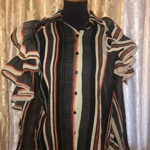 Button down ruffle sleeve top